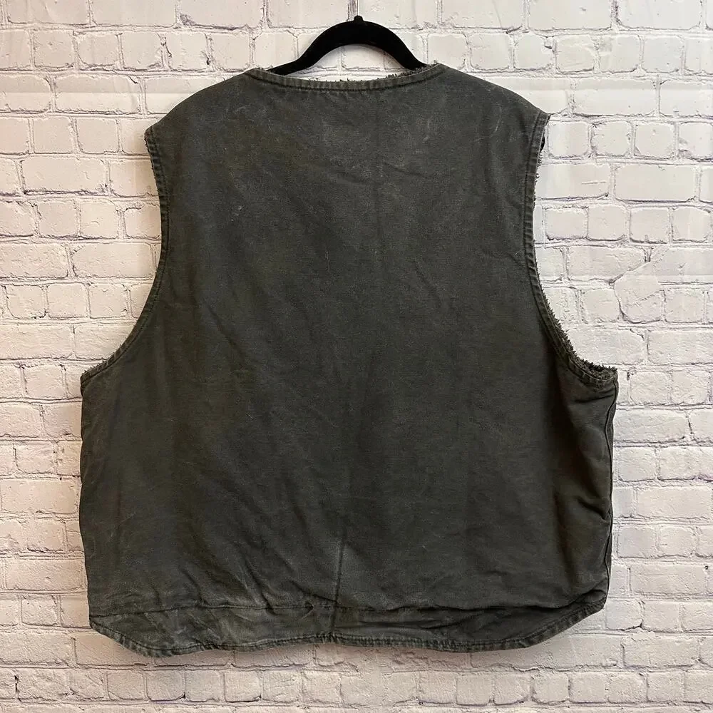 Vintage Charhartt Faded Black Sherpa Lined V Neck Zip Up Vest Men's 2XL V26 BLK - Picture 6 of 9